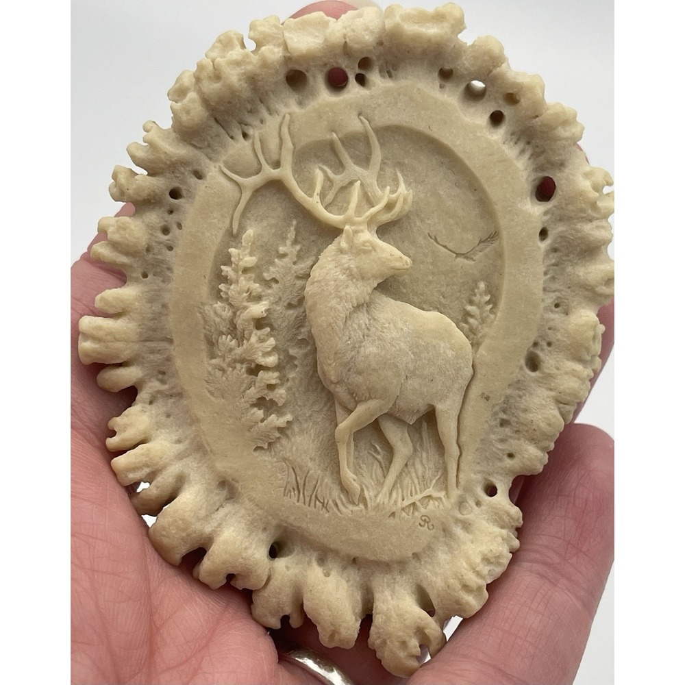 Rasmussen 80's Cast Antler Wildlife Relief Carving Buck Deer Signed Unpainted